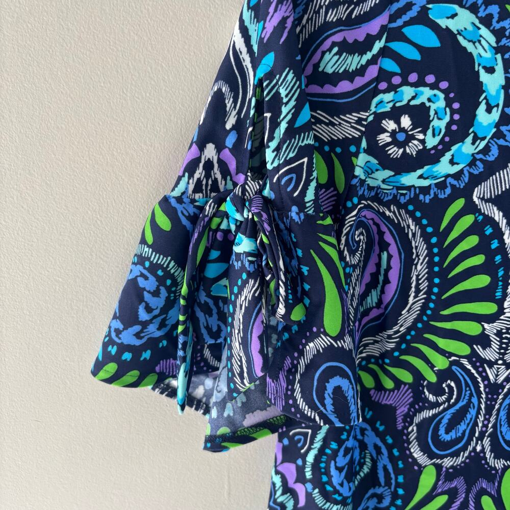 Jude Connally Cory Dress V-Neck Tie Sleeves Paisley Print Size Small - Picture 3 of 6